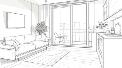 Interior sketch of a modern apartment layout.