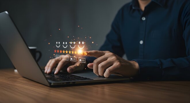 El usuario califica la experiencia de servicio en la aplicaci&oacute;n en l&iacute;nea, concepto de encuesta de satisfacci&oacute;n del cliente, el cliente puede evaluar la calidad del servicio, lo que lleva a la clasific