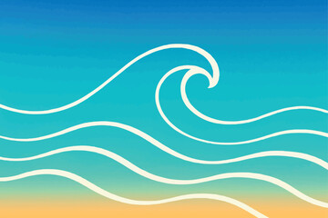 Ocean Wave Art Beach Vibes Coastal Decor Blue Sea Illustration