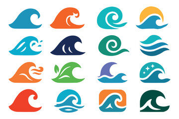 Fototapeta premium Wave Icon Set Ocean Symbols Sea Logos Water Design Elements