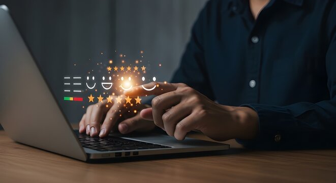 El usuario califica la experiencia de servicio en la aplicaci&oacute;n en l&iacute;nea, concepto de encuesta de satisfacci&oacute;n del cliente, el cliente puede evaluar la calidad del servicio, lo que lleva a la clasific