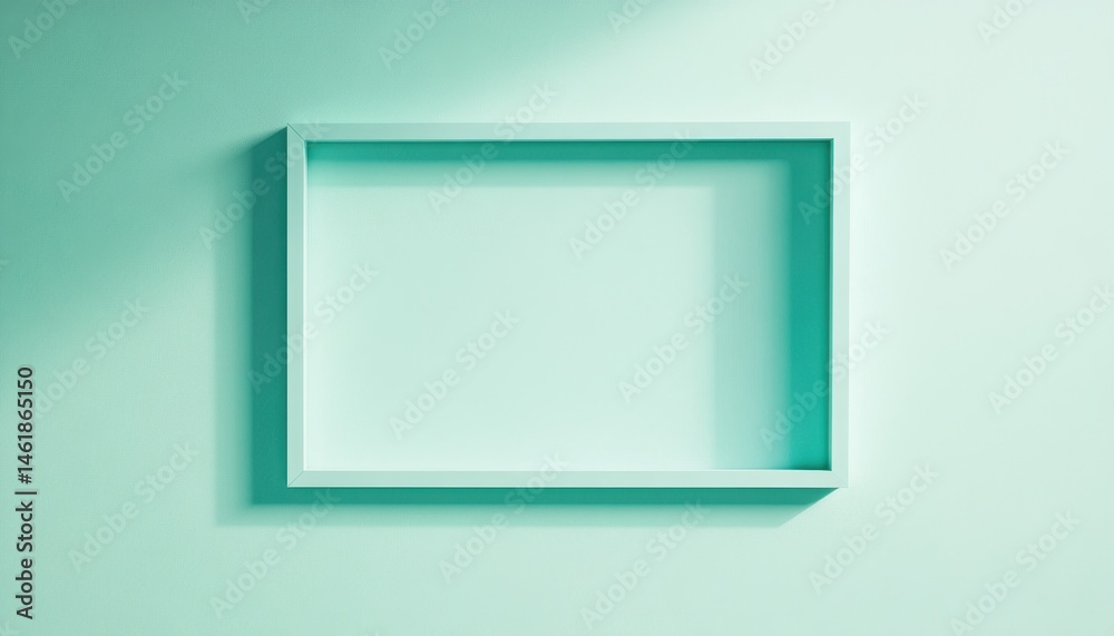 Aufkleber Mint Green Rectangular Frame on Textured Wall Empty Background with Modern Minimalist Design and Copy Space Ideal for Art Display and Interior Decoration