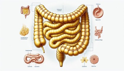 Obraz premium Anatomical structure diagram of human large intestine