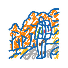 hiking fall foliage autumn icon doodle illustration