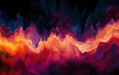 A vibrant abstract wave of colors resembling a surreal landscape. The interplay of reds, blues, and oranges creates a mesmerizing visual experience, ideal for creative projects.