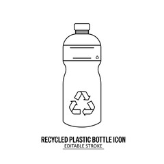 Recycled plastic bottle icon. With black line and white background. Vector illustration design. Editable stroke