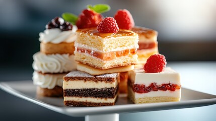 A vibrant collection of cakes showcasing various layers and toppings, designed to tempt anyone's sweet tooth, perfect for celebrations or special occasions.