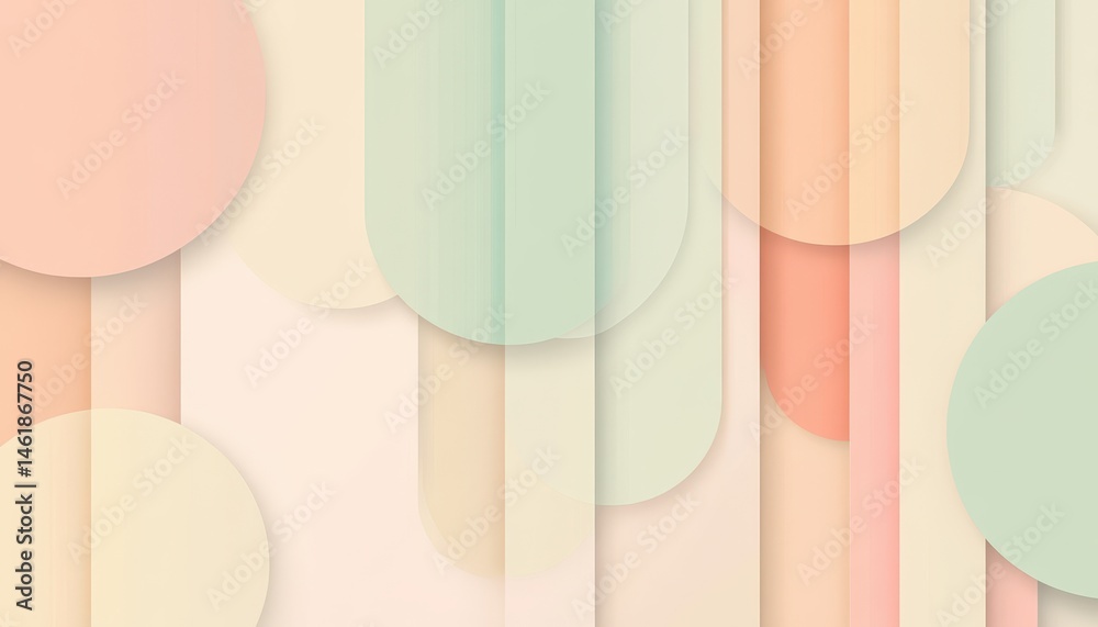 Fototapete Pastel Geometric Abstract Background with Soft Circles and Stripes Design in Light Colors and Simple Style for Modern Presentation