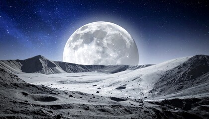 Lunar Landscape Under a Bright Full Moon at Night