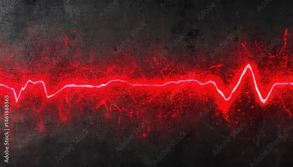 Poster Red Heartbeat Pulse Line Graphic on Black Textured Background Energy Waveform Visual Signal Modern Digital Design Technological Backdrop Dynamic Frequency