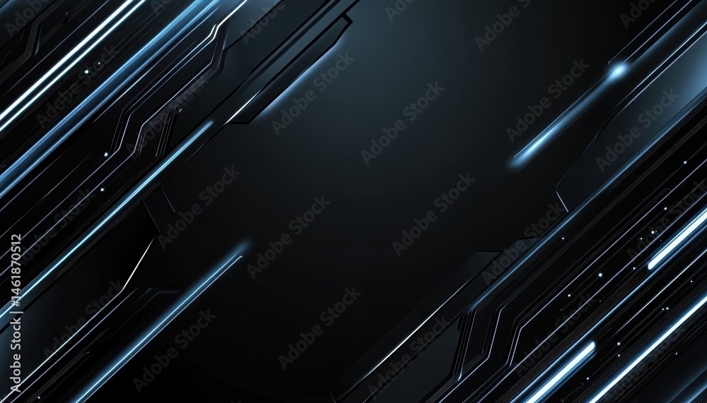 Poster Striking Dark Abstract Background Featuring Geometric Patterns and Glowing Blue Lines for Modern and Futuristic Designs