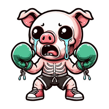 Crying Pig Boxer Illustration