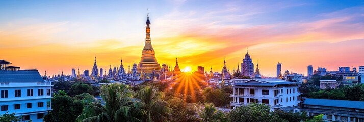 anime yangon, myanmar downtown skyline