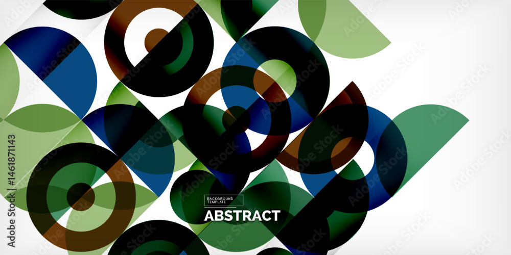 Aufkleber abstract design features overlapping circles, semicircles. colors include blue, green, brown, white.
