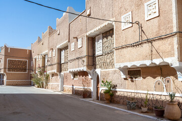 Traditional architecture of Ghardaïa, Algeria – View of the mud houses and minaret of the old town