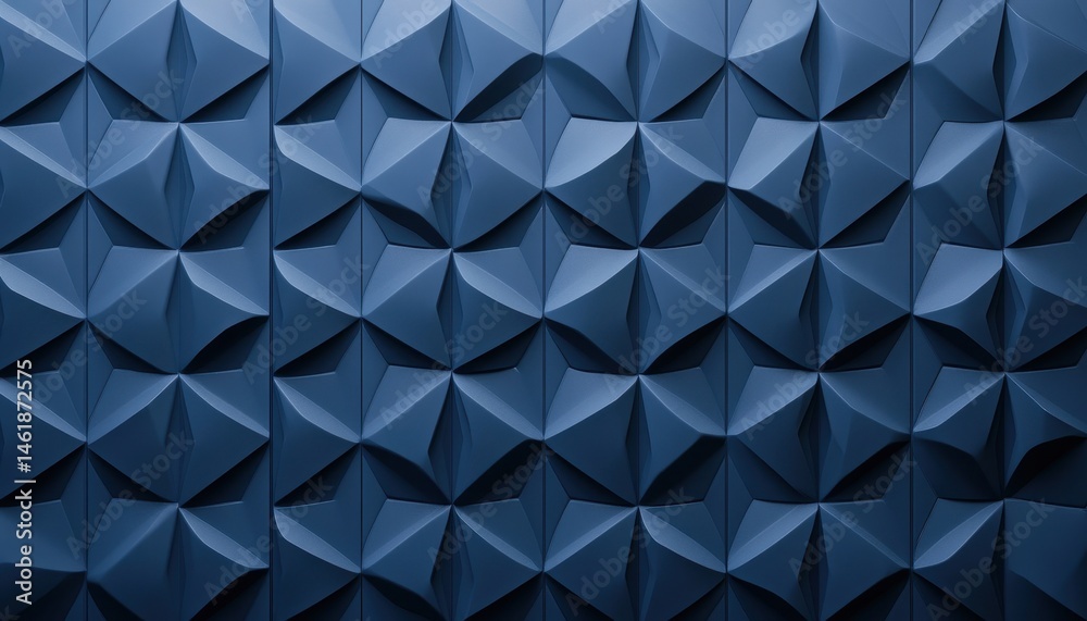 Aufkleber Textured Blue Geometric Relief Pattern of Interlocking Pyramidal Shapes Creating an Abstract Wall Design with Contemporary Style in Low Key Lighting