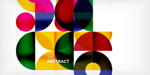 Obraz premium Colorful overlapping circles create dynamic abstract composition. Bright hues blend, forming modern visual experience. Minimalist design.