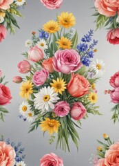 Vibrant watercolor floral bouquet, roses, daisies, tulips ,  blossom,  nature,  garden