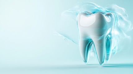 An artistic view of a tooth in an abstract setting with soft water splash effects, symbolizing oral care and the fluidity of dental health in an engaging way.