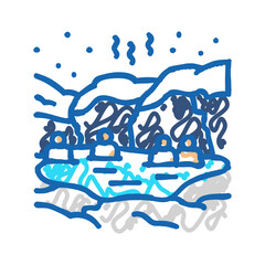 taking dip hot spring winter icon doodle illustration