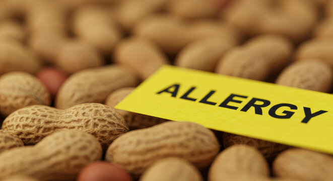 Close up View Of Peanuts With Allergy Warning Label