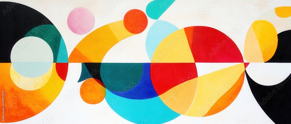 Aufkleber vibrant geometric circles abstract art with bold colors on white textured background decorative desi