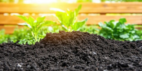 Dark rich soil with emerging seedlings