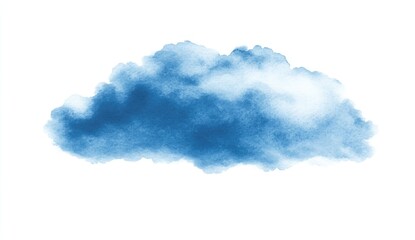 Naklejka premium A single, stylized, painted cloud in shades of blue and white, set against a plain white background. The cloud appears fluffy and voluminous with a soft, watercolor-like texture