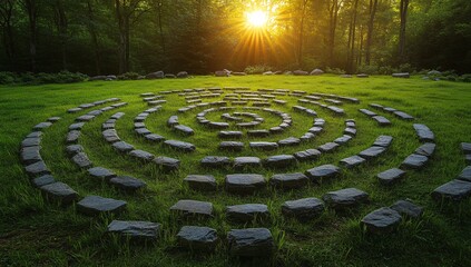 Spiral Stone Formation in a Lush Green Field