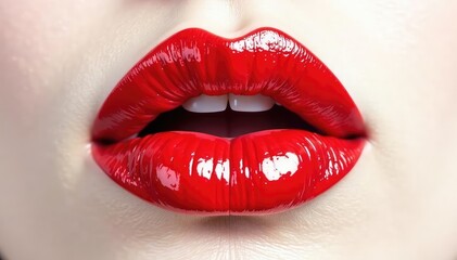 Obraz premium Bold red lips sharply contrasted on a pristine white , lip care, visual