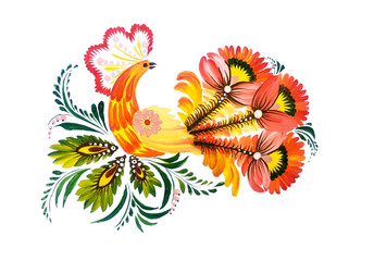 Phoenix bird with hand-painted floral motifs