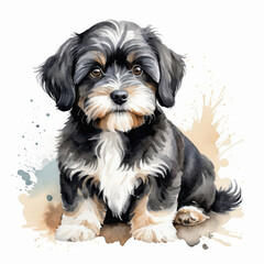 Charming Watercolor Illustration of a Cute Havanese Puppy, With Splatter Effects