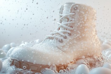 Realistic white foam boots with bubbles
