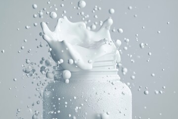 Macro photo of white foam bottle with bubbles and soft lighting