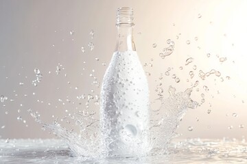 Photo of white foam bottle with bubbles and soft lighting