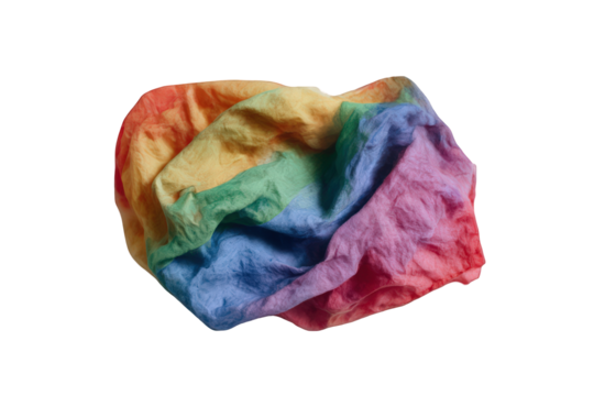 Rainbow fabric textile crumpled abstract design art on transparent background