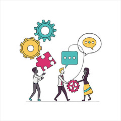 business man and woman with gears