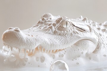 Hyper-realistic white foam alligator with bubbles 
