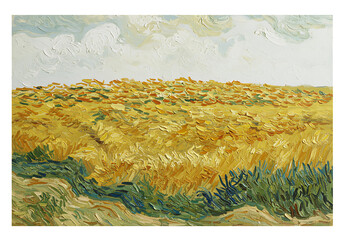 Golden Wheat Field Landscape Painting: Impressionist Art Print