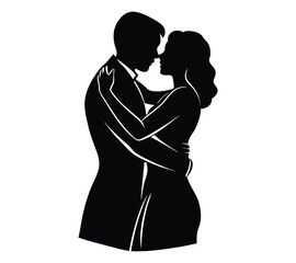 silhouette of couple, A loving couple silhouette,romantic couple facing each other black and white silhouette illustration.......