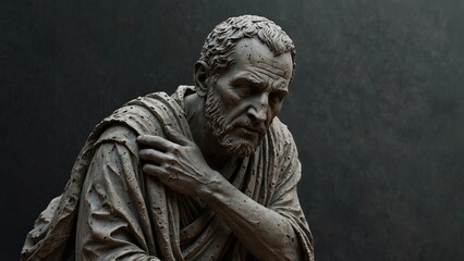 A statue of Buser, carrying a nameless stone pillar, weeping for the unremembered