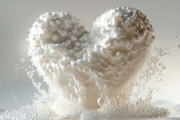 White foam heart with bubbles and splashes