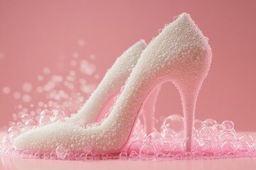 White foam high heels with bubbles on the bottom
