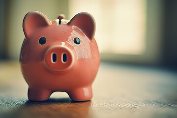 Fototapeta premium Close-up of a charming pink piggy bank.