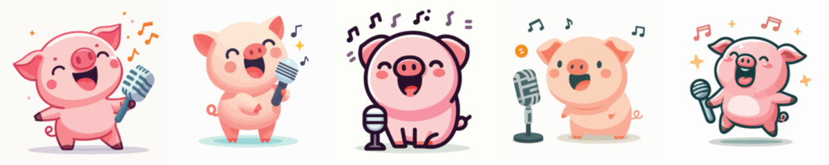 Vector of a cute little pig having fun