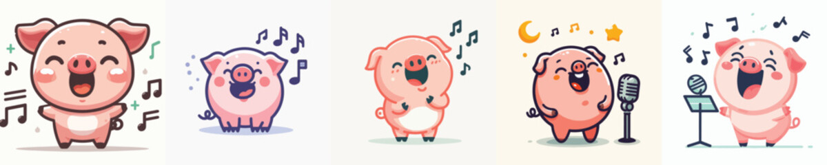 Vector of a cute little pig having fun