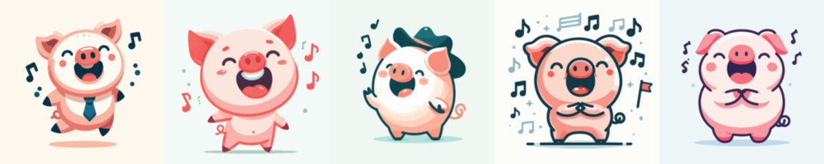 Vector of a cute pig singing
