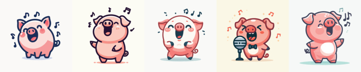 Vector of a cute pig singing