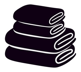 Four rolled up black towels are neatly stacked, creating a pyramid like arrangement, symbolizing organization and relaxation in a spa or home bathroom setting