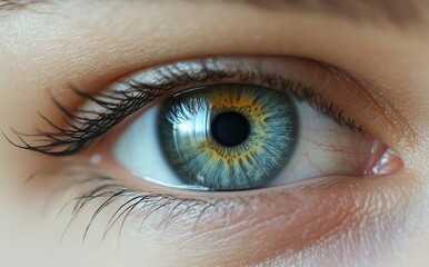 Fototapeta premium Captivating close-up of a mesmerizing eye displaying intricate colors and patterns in natural light